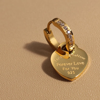 Women Heart Pendant Women Zircon Stainless Steel Gold Color Charm Earrings