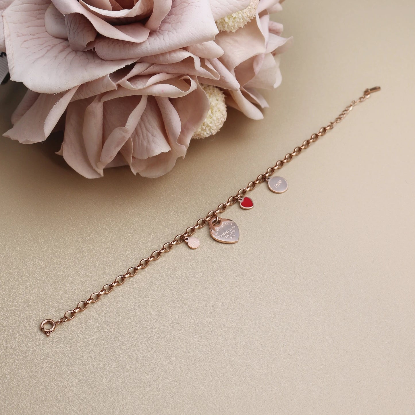Women Fashion Stainless Steel Gold color Bangle LOVE Heart Pendant LOVE Bracelet