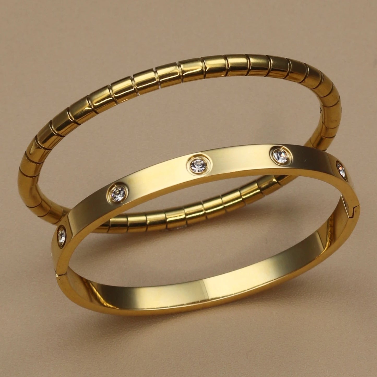 Luster Zircon Women's High Polished Stainless Steel Gold Color Bracelet Bangle Fashion Jewelry
