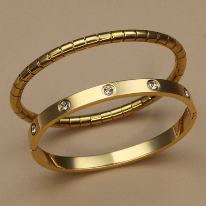 Luster Zircon Women's High Polished Stainless Steel Gold Color Bracelet Bangle Fashion Jewelry