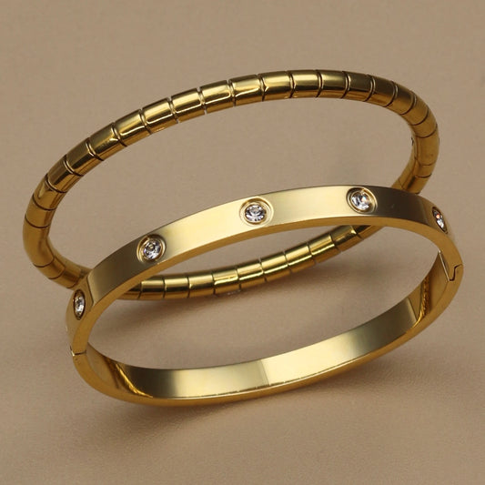Luster Zircon Women's High Polished Stainless Steel Gold Color Bracelet Bangle Fashion Jewelry