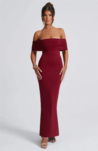 Women Strapless Backless Maxi Solid Off-shoulder Sleeveless Bodycon Long Dress