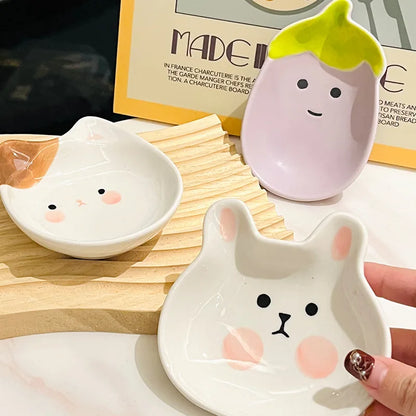 Small Ceramic Cartoon Disc Kitchen Mini Pot Dipping Plate Dessert Snack Dishes Tableware