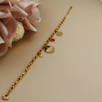 Women Fashion Stainless Steel Gold color Bangle LOVE Heart Pendant LOVE Bracelet