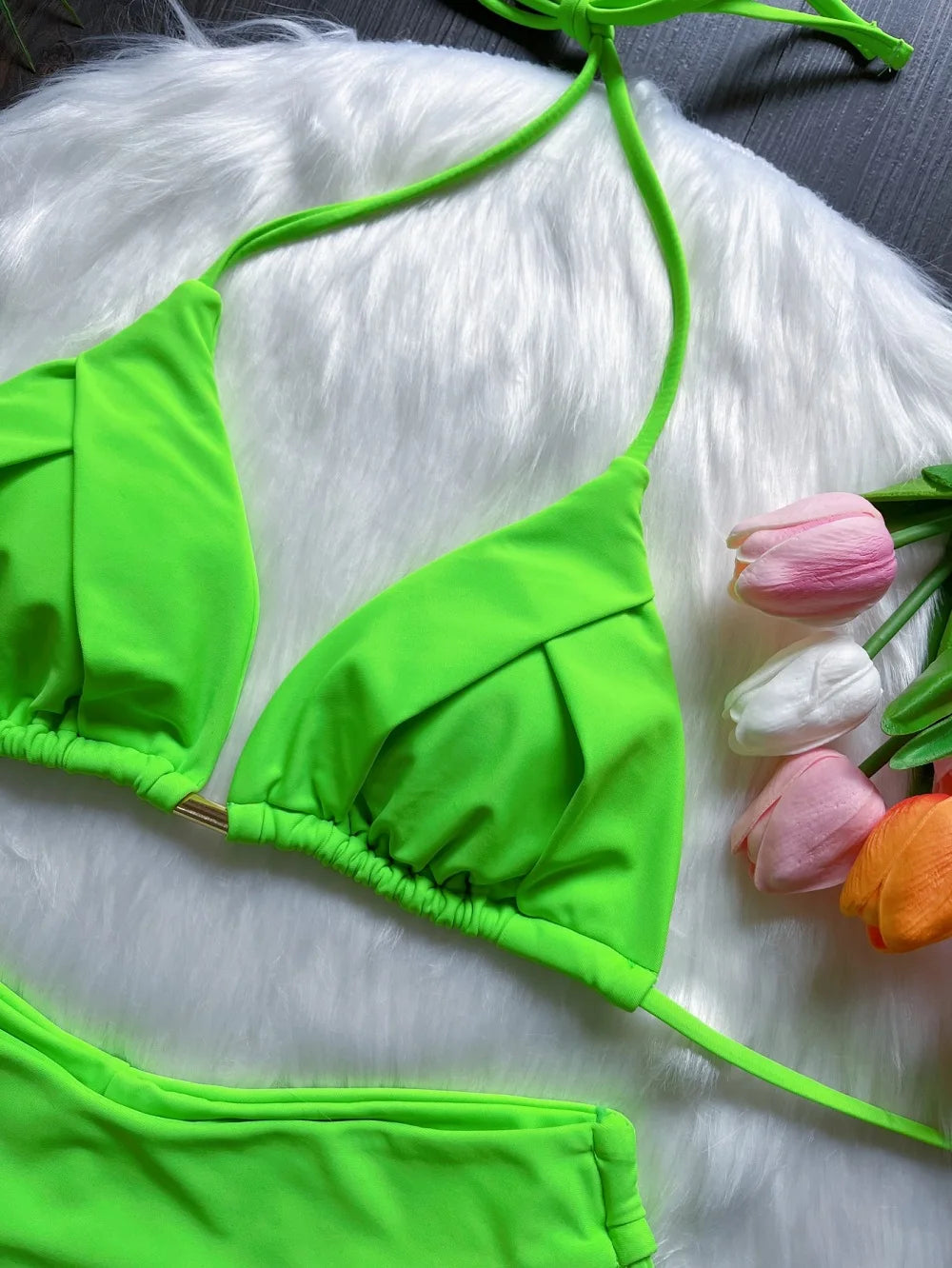 Sexy Folds Solid Micro Bikinis Swimsuit Triangle Swimwear Beach Wear Bathing Suit