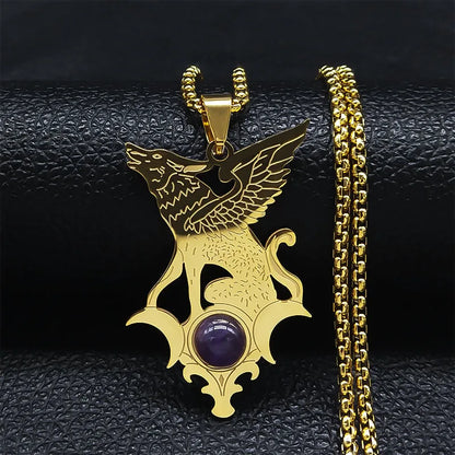 Men Stainless Steel Gothic Black Witchcraft Dragon Satan Viking Wolf Owl Wizard Necklace
