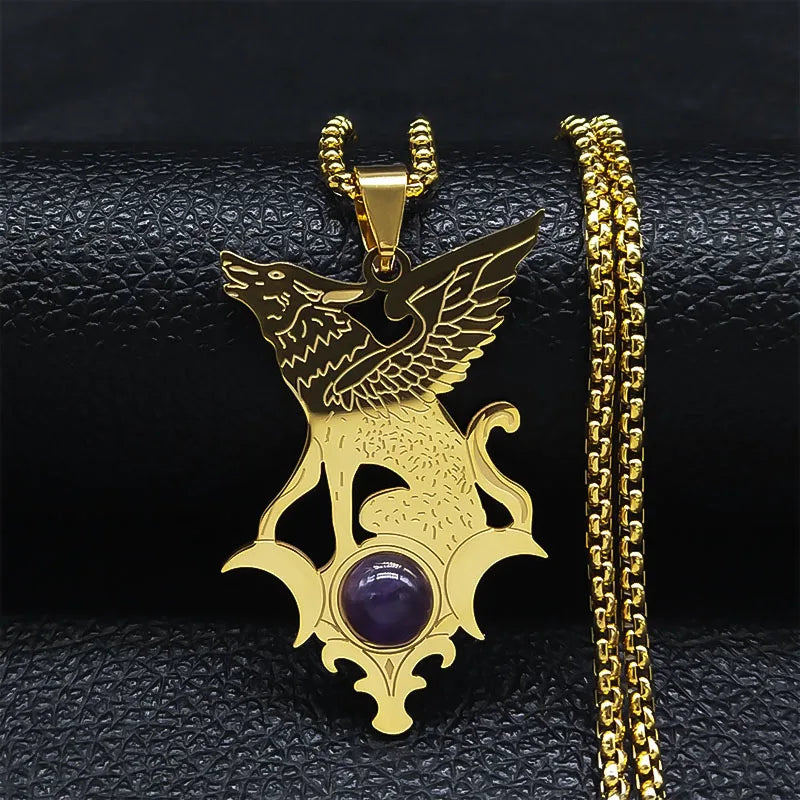 Men Stainless Steel Gothic Witchcraft Dragon Satan Viking Wolf Owl Wizard Necklace