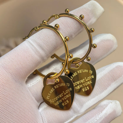 Women Heart Stainless Steel Gold Color Wedding Party Earrings Gifts