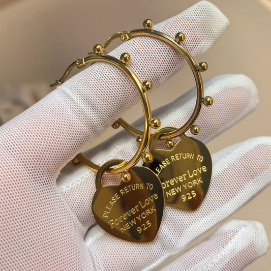 Women Heart Stainless Steel Gold Color Wedding Party Earrings Gifts