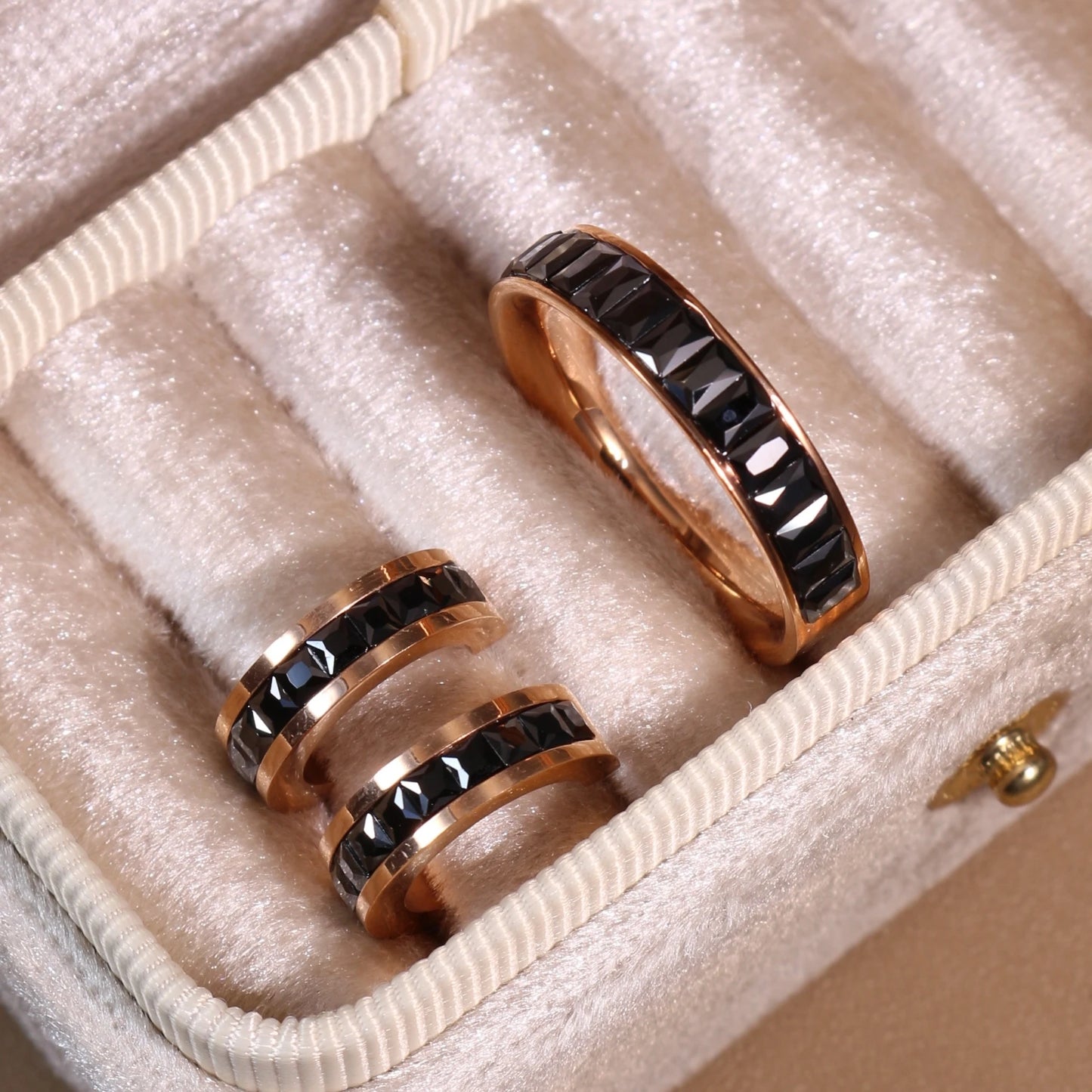 2-In-1 Women Rose Gold-Plated Stainless Steel Crystal Earrings Ring Jewelry Set