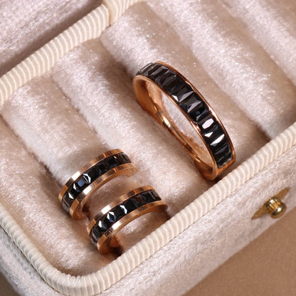 2-In-1 Women Rose Gold-Plated Stainless Steel Crystal Earrings Ring Jewelry Set