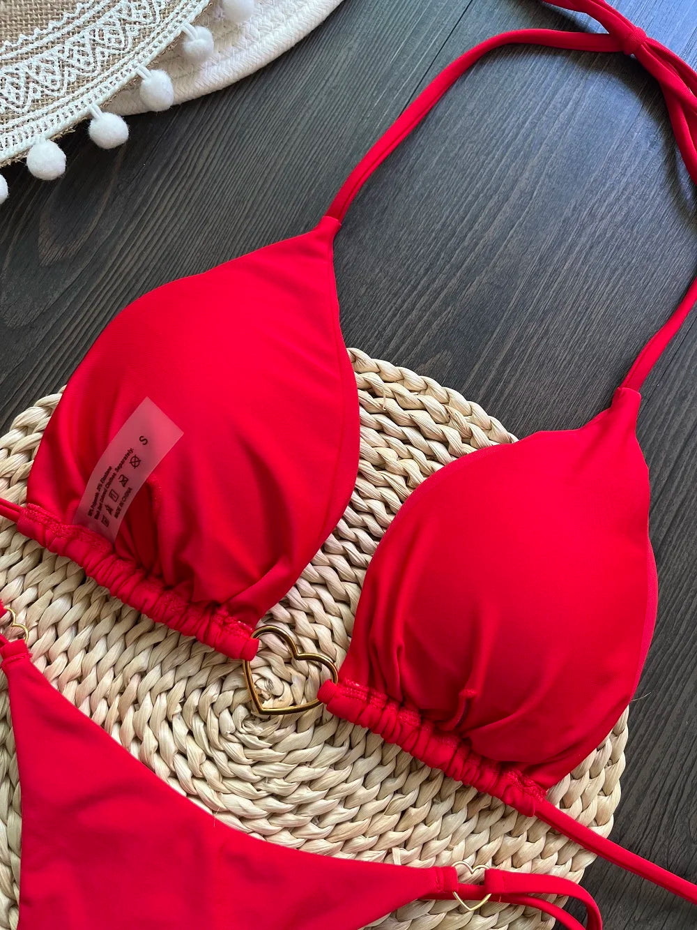 Solid Color Bikini Low Waist Lace-up Fashionable Swimsuit Two-piece Suit