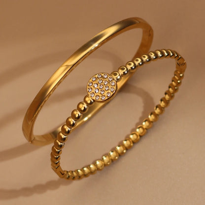 Women Fashion 2-in-1 Plated 18K Gold Zircon Stainless Steel Designer Bracelet Bangle