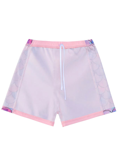 2pcs Kids Girls Short Sleeve Tops Swim Shorts Scale Print Patchwork Beach Bathing Swimwear