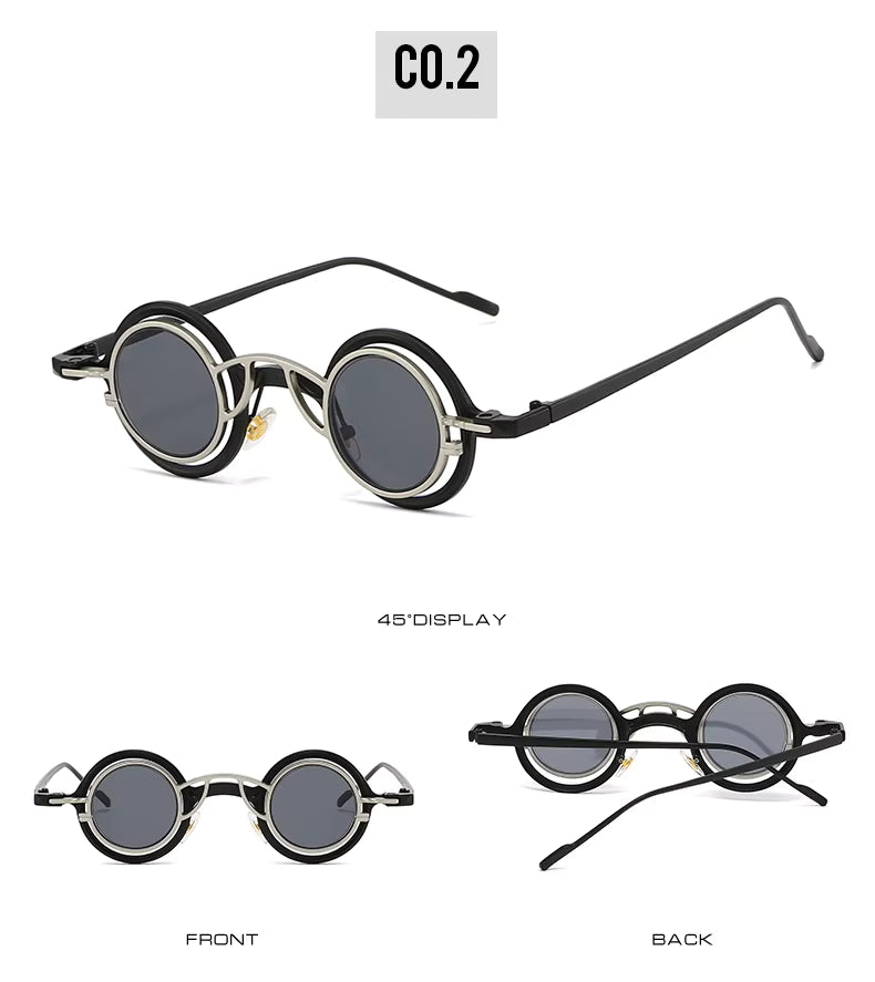 Women Round Two in One Pure Titanium Y2K Steampunk UV400 Sunglasses Glasses