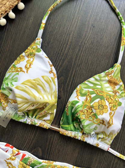 Sexy Print Bandage Women Swimsuit Two-piece Triangle Halter Swimwear Bathing Brazilian Bikinis Suit