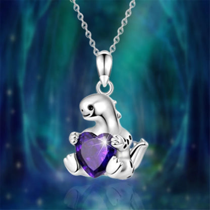 Animal Fashion Cartoon Amethyst Long Neck Dinosaur Pendant Necklace