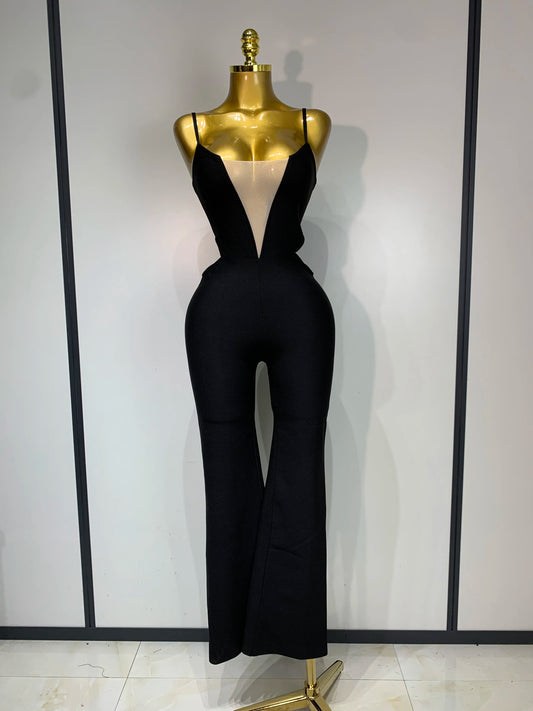 Sexy Backless Sleeveless Black Bandage Jumpsuit Club Cocktail Evening Dress