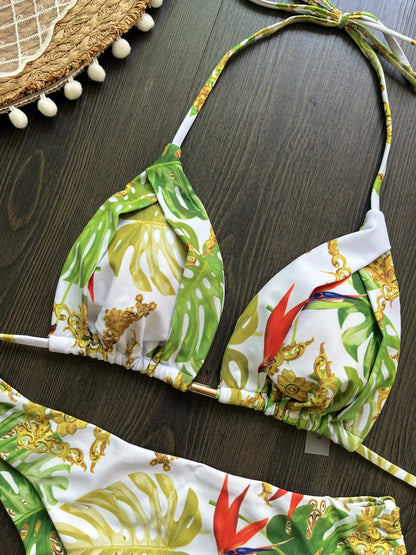 Sexy Print Bandage Women Swimsuit Two-piece Triangle Halter Swimwear Bathing Brazilian Bikinis Suit