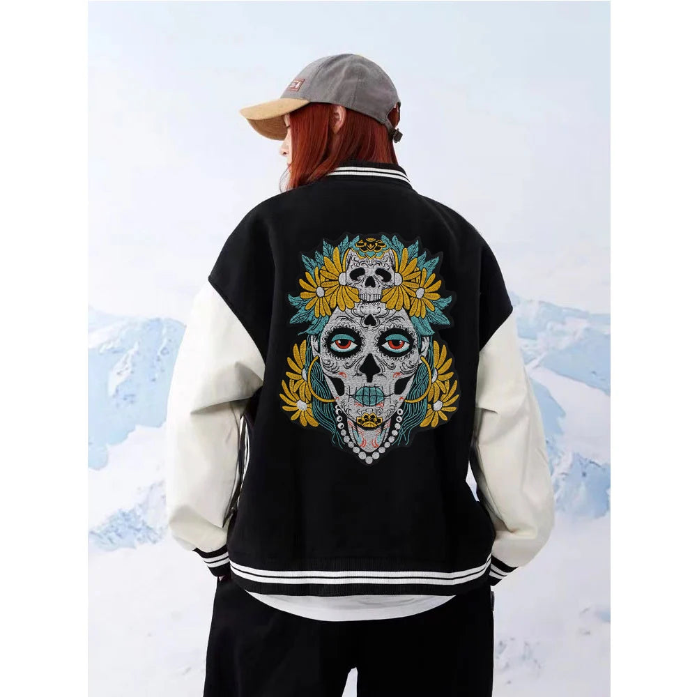 Punk Biker Embroidery Flower skull Patch Appliques Iron on Patches Badge Clothes Sewing