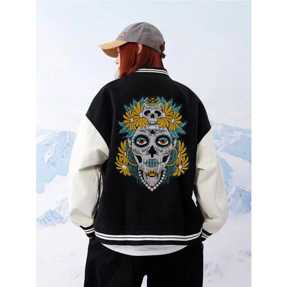 Punk Biker Embroidery Flower skull Patch Appliques Iron on Patches Badge Clothes Sewing