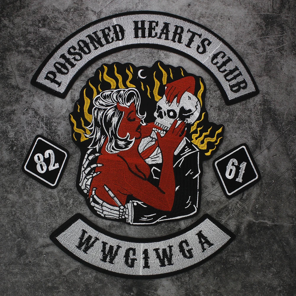 Embroidered Beauty Skull Poisoned Hearts Club Patch Appliques Iron on Patches Badge Clothes Sewing