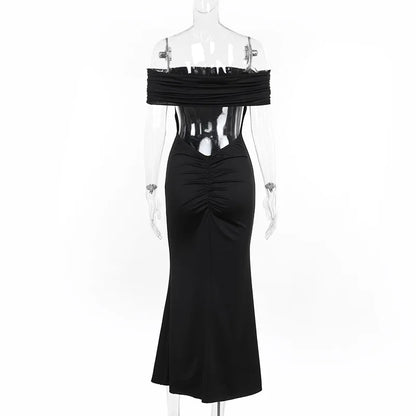 Women Strapless Backless Maxi Solid Off-shoulder Sleeveless Bodycon Long Dress