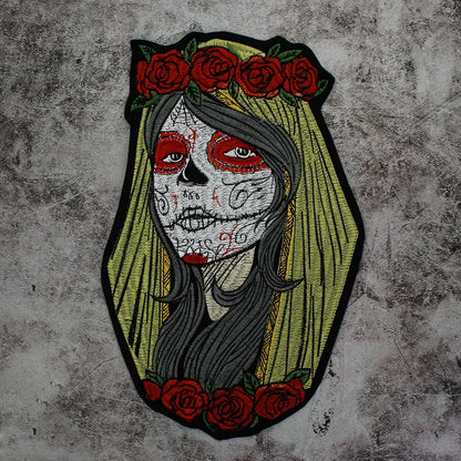 Punk Skull Embroidery Ghost Bride Stripe Badge Patch Iron on Patches Clothes DIY
