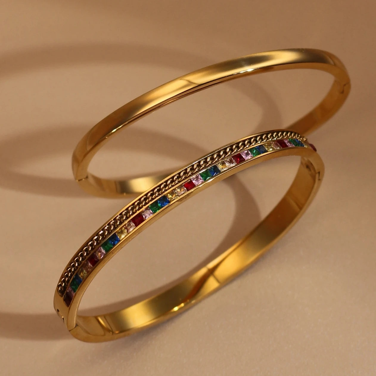 Fashion Plated 18k Zircon Stainless Steel Women's Bracelet Bangles