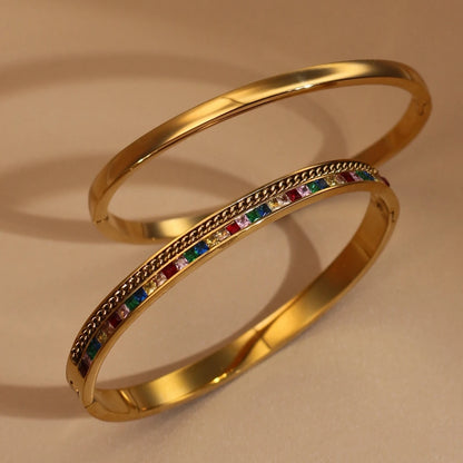 Fashion Plated 18k Zircon Stainless Steel Women's Bracelet Bangles