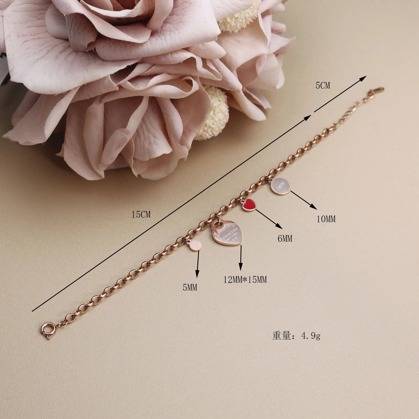 Women Fashion Stainless Steel Gold color Bangle LOVE Heart Pendant LOVE Bracelet