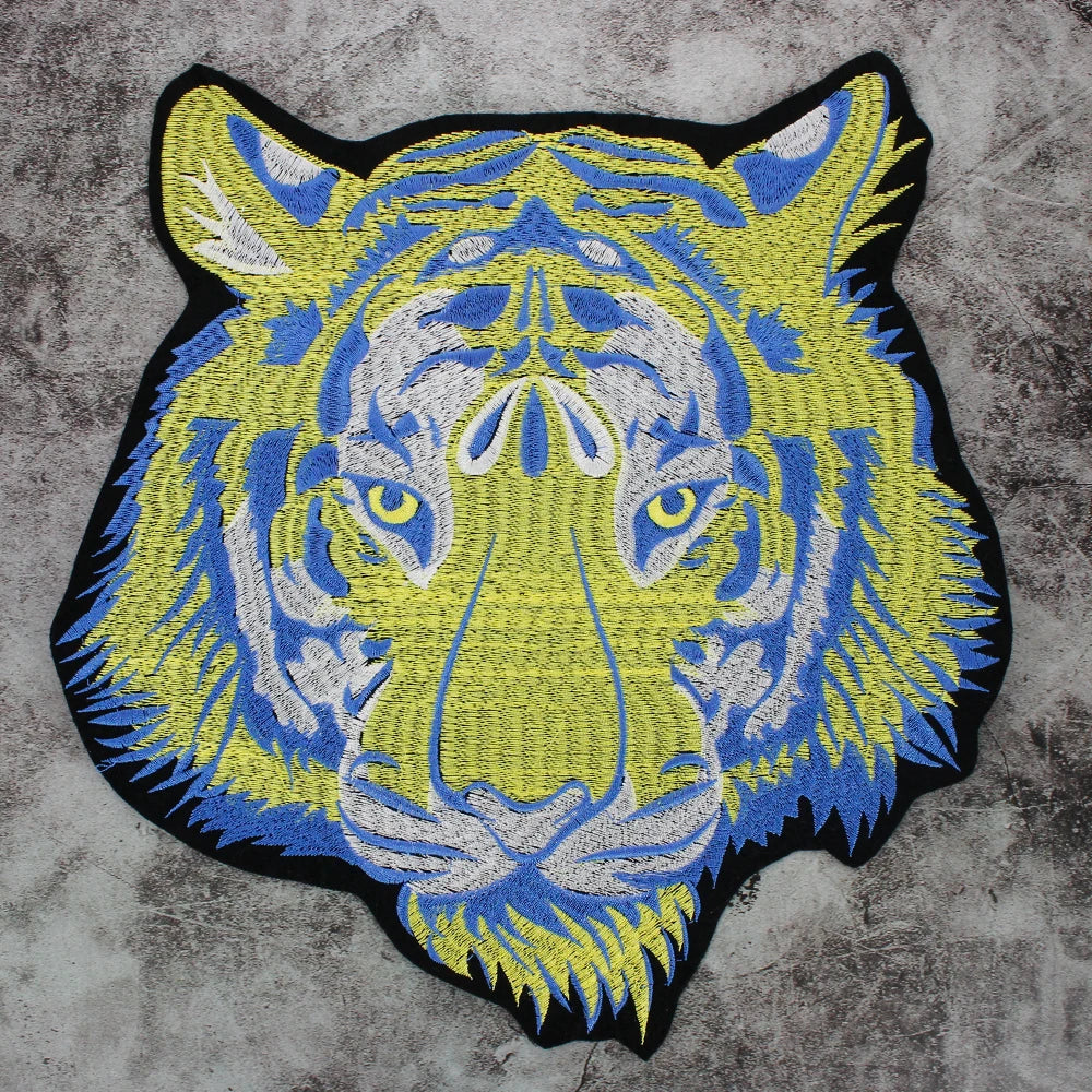 Large-size biker Punk Motorcycle Embroidered Tiger Skeleton Patch Appliques Iron on Patches Badge Clothes Sewing