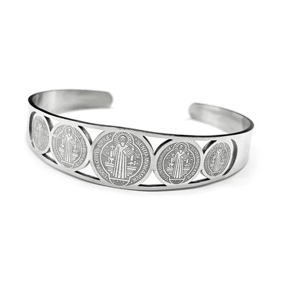 Women Men Stainless Steel Gold Color San Benito Religious Catholic Saint Benedict Adjustable Bracelet