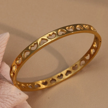 18K Gold-Plated LOVE Stainless Steel Zircon Openwork Bangle Bracelet Women's Jewelry