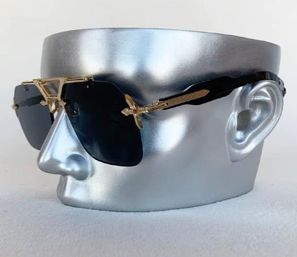 Men Women Retro Vintage Punk Designer Square Rimless Oversized Shades Sunglasses Eyewear
