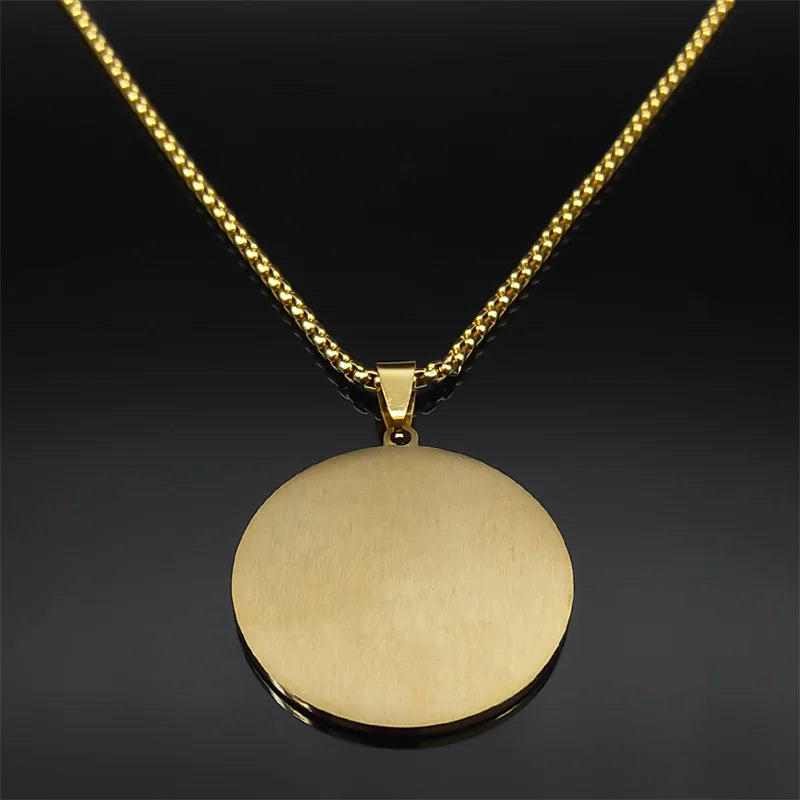 Women Men Stainless Steel Gold Color Knight Saint Michael Archangel Medallion Necklace