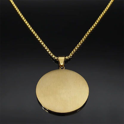 Women Men Stainless Steel Gold Color Knight Saint Michael Archangel Medallion Necklace