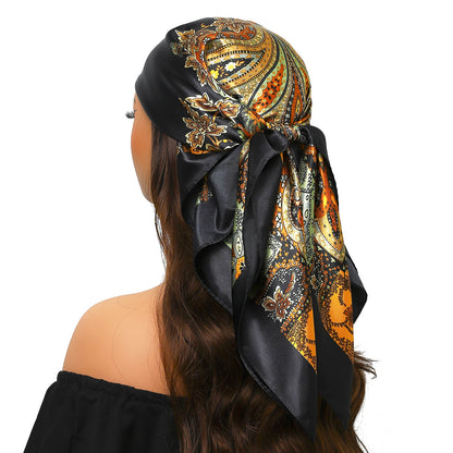 90cm Women Four Seasons Square Silk Satin Bandana Wrap Shawl Scarves Scarfs Spk13