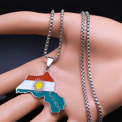 Women Men Kurdistan Afghanistan Region Flag Map Stainless Steel Pendants Necklace