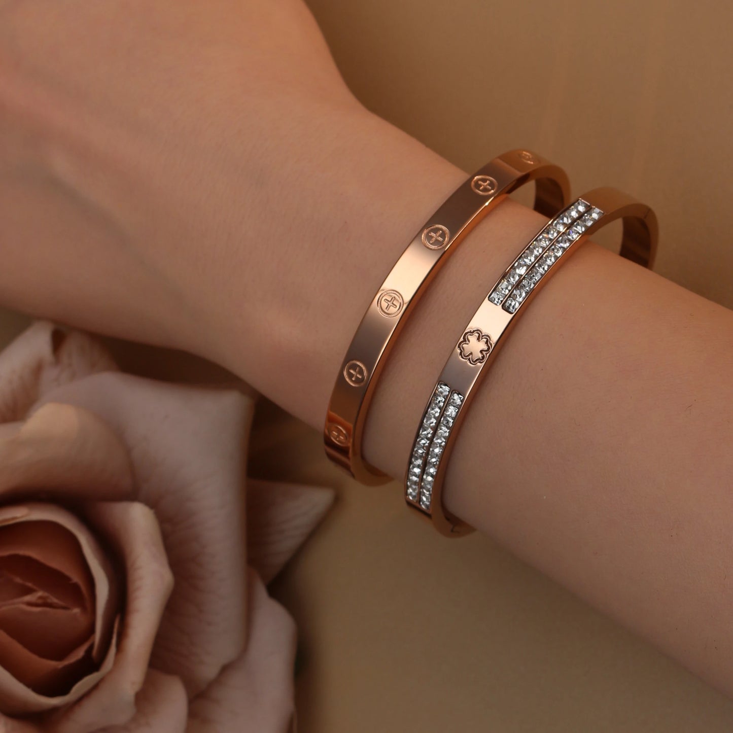 18K Gold-Plated Cross Screwdriver Stainless Steel Zircon Bangle Bracelet Women's Jewelry