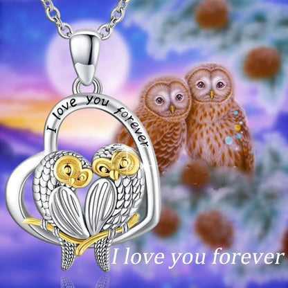 Vintage Two-Tone Couple Owl Pendant Necklace