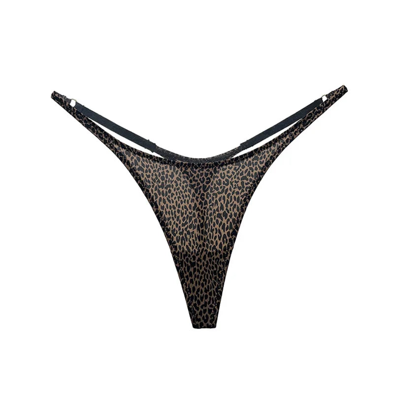 Ice Slik Low Waist Women G String Leopard Flower Panties Briefs Thong T-back Underwear