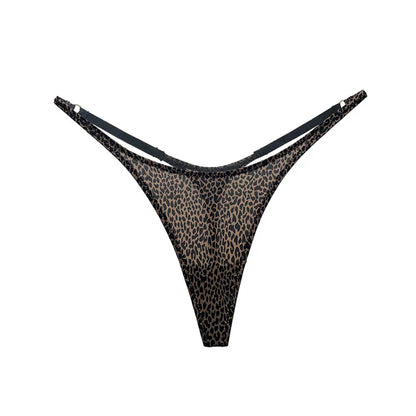 Ice Slik Low Waist Women G String Leopard Flower Panties Briefs Thong T-back Underwear
