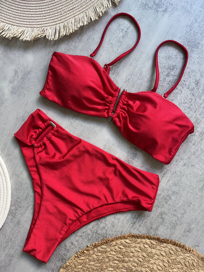 Sexy Push Up Swimwear Brazilian Bikini Thong Solid Beachwear Bathing Suits