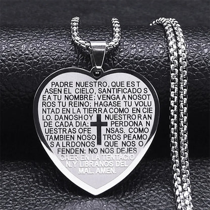 Men Women Stainless Steel Portuguese Religious Christian Cross Bible Verse Prayer Necklace