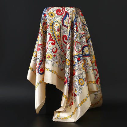 90cm Women Four Seasons Square Silk Satin Bandana Wrap Shawl Scarves Scarfs Spk8