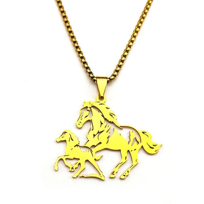 Animal Lover Family Arabian Horse Pony Stainless Steel Silver Color Chain Necklace Pendant