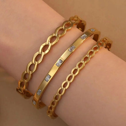 18K Gold Plated Stainless Steel Zircon Chain Hollow Women's Bracelet