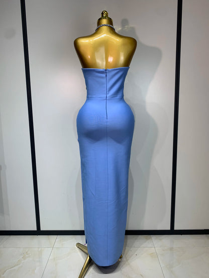 Sexy Halter Long Bandage Shiny Crystal Backless Evening Party Birthday Dress