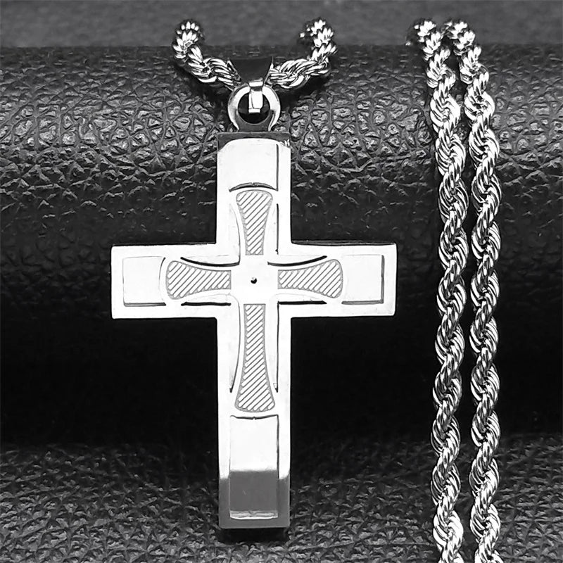 Men Women Gold Color Hip Hop Big Cross Jesus Stainless Steel Necklace